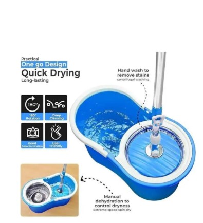 Magic 360° Rotating Metallic Spin Mop - Professional Floor Cleaning System with Stainless Steel Basket - Dual-Drive Spin Bucket with 2 Microfiber Mop Heads
