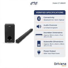 CTC CT-SB6201 2.1CH Soundbar with Subwoofer, Bluetooth, USB & Remote