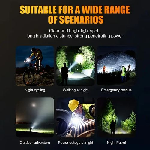 Rechargeable LED Flashlight with COB Side Light, USB Charging, High Power Long Range Torch, 4 Light Modes, Waterproof Portable Handheld Emergency Torch for Camping, Hiking, Home & Outdoor Use