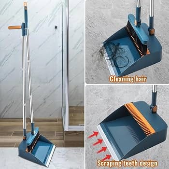 2-in-1 Dustpan and Cleaning Brush Set with Comb Teeth for Home, Kitchen & Office Cleaning