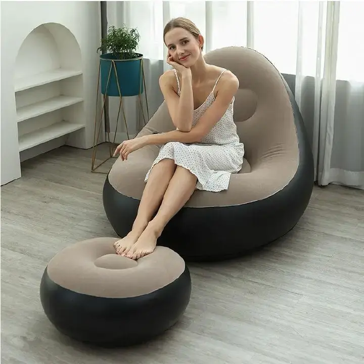 Inflatable Lazy Sofa with foot step comes with free pump Optional Spherical Outdoor Inflatable Sofa PVC Plush Football Sofa Lazy Lounge Chair