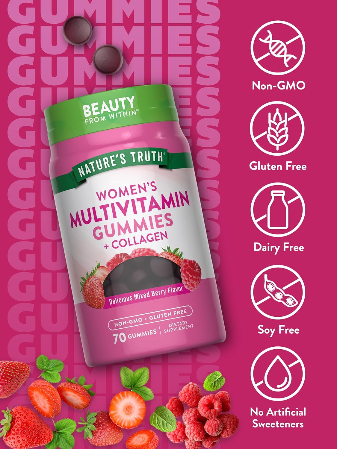 Nature's Truth Womens Multivitamin Gummies | 70 Count-Plus Biotin & Collagen | Berry Flavor |Non-GMO & Gluten Free Supplement