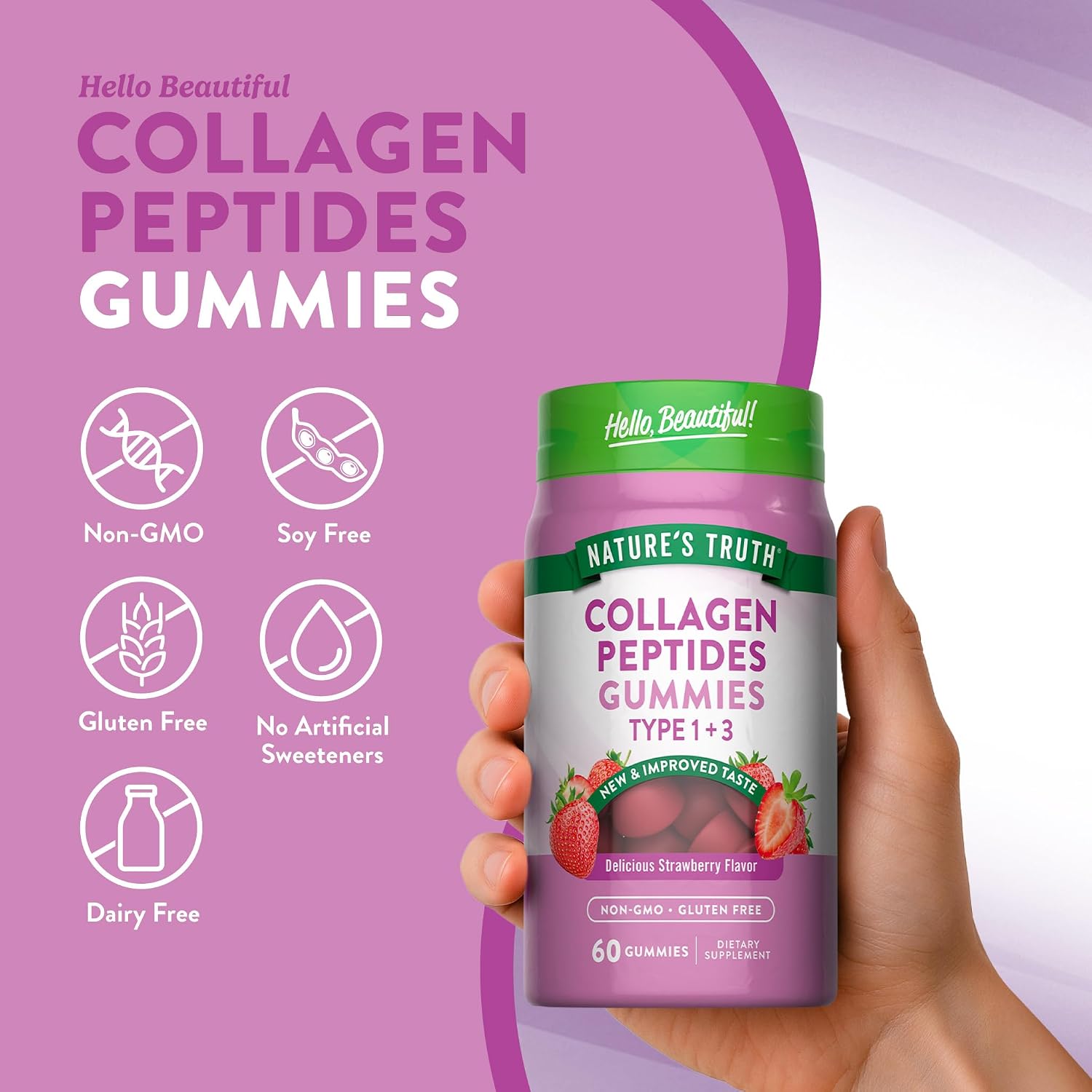 Nature's Truth Collagen Peptide Gummies for Women | 60 Count-Skin-Hair-Nails Health
