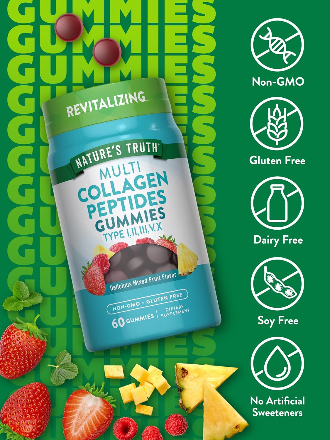 Nature's Truth Multi Collagen Gummies | Type I, II, III, V, X | 60 Count-