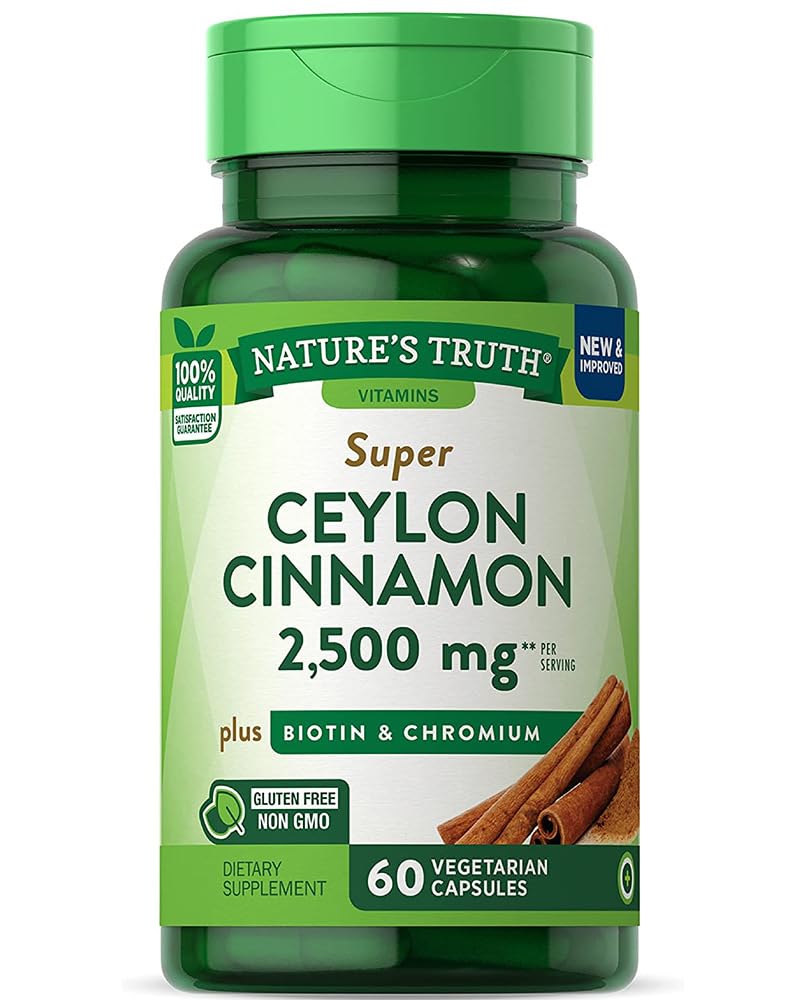NATURE’S TRUTH Ceylon Cinnamon 2500mg w/Biotin&chromium QR veg caps 60