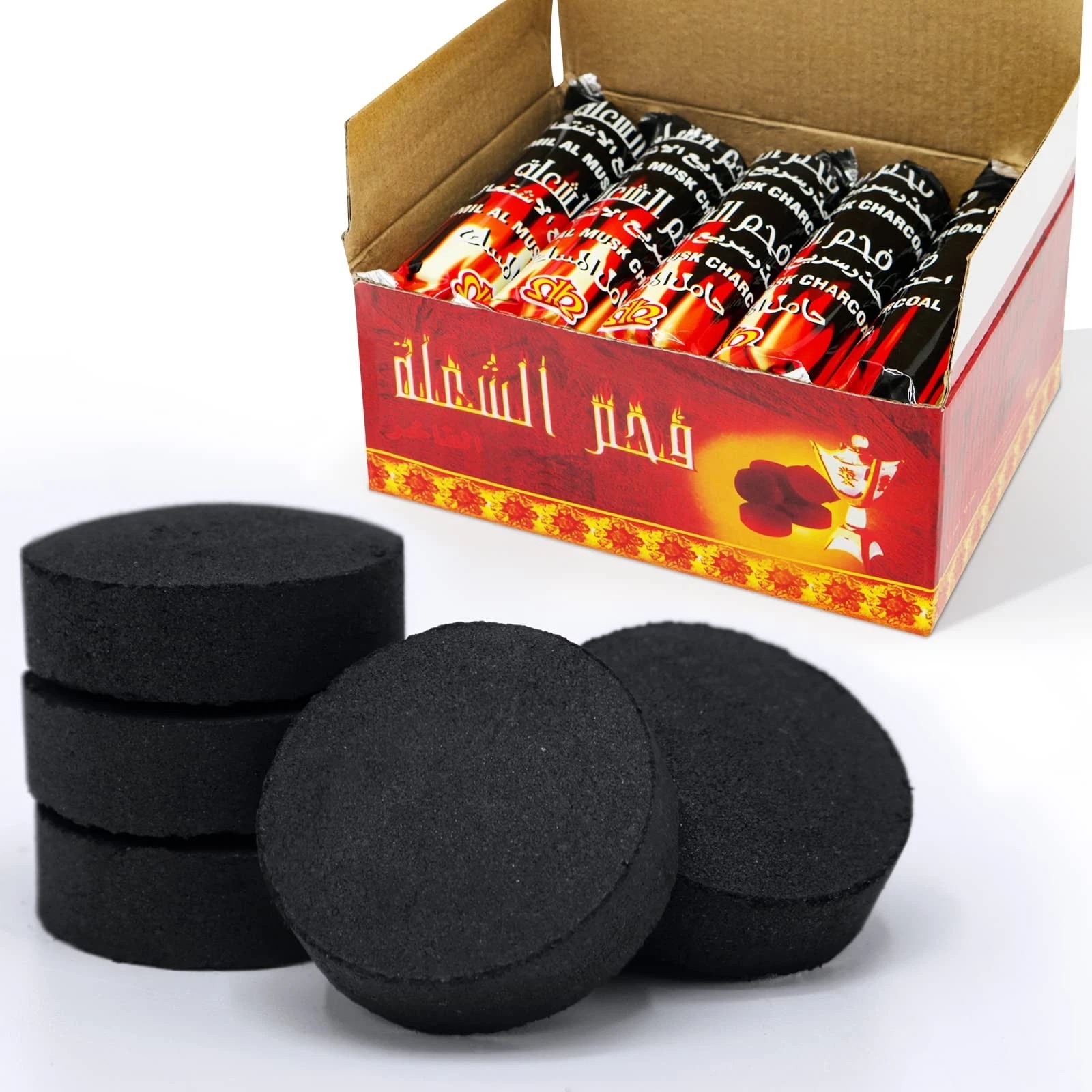 Uae Market Instant Charcoal Discs for Bakhoor Oud Shisha Quick Light Premium Briquettes 33 mm Nature Coal - 10 Packs Faham-Al-Mushk Meker Mkaa Sheesha Charcoal Coal