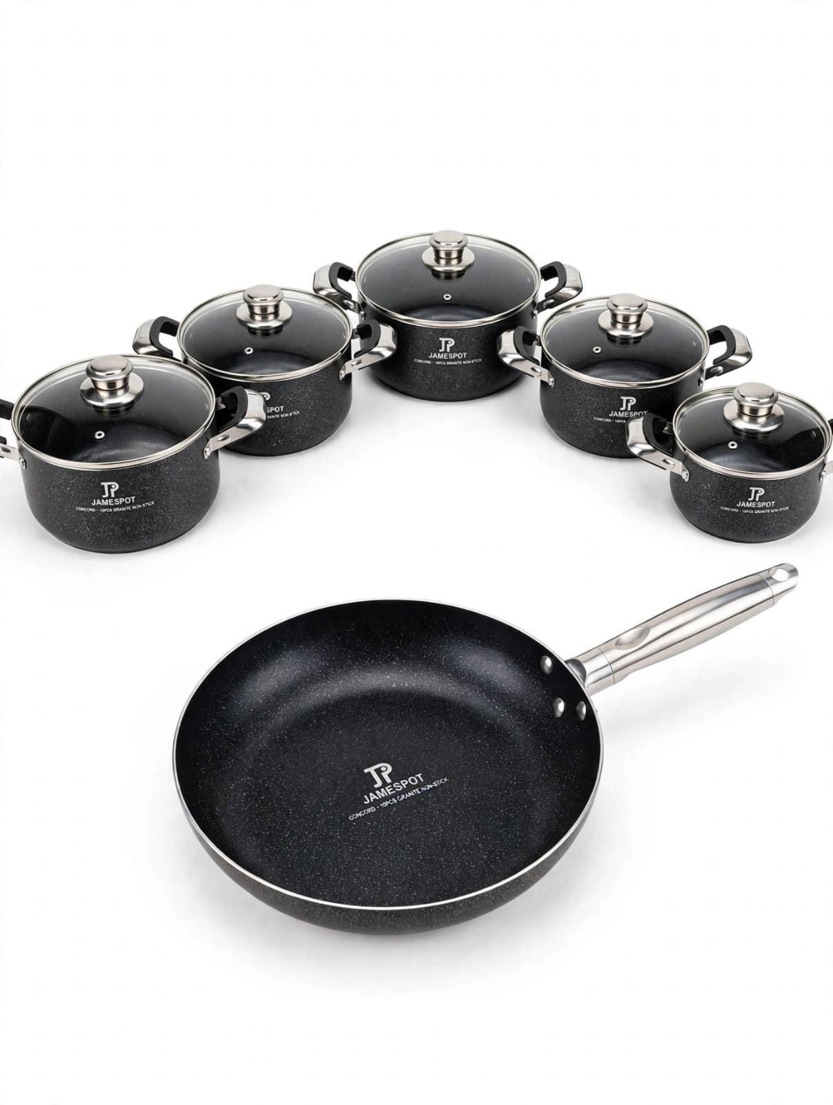 🥘10PCS Concord Non-Stick Granite Cookware Set - JP Jamespot - Nonstick Cooking Pots Sufurias Set with Glass Lids + Frying Pan - 20cm 24cm 28cm 32cm - Advanced Durable Granite Coating - Kitchen Set*