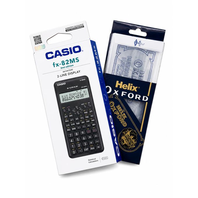 2-in-1 CBC Compliant School Set - Casio fx-82MS 2nd Edition Scientific Calculator + Helix Oxford Clear Set*