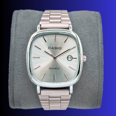 Casio Men's Classic Square Dial Quartz Watch with Metal Bracelet