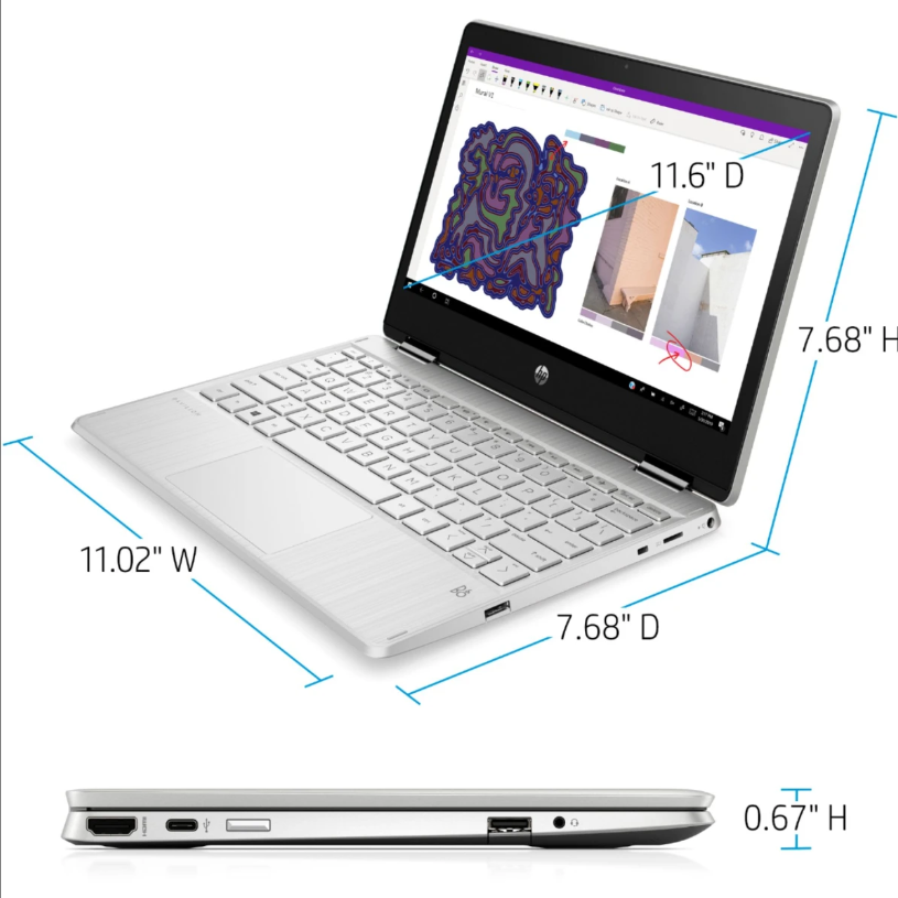 HP Pavilion x360 11m 2-in-1 Touchscreen Laptop, Intel Pentium, 4GB RAM, 256GB SSD, 11.6" HD Touch, Windows 10 - Refurbished