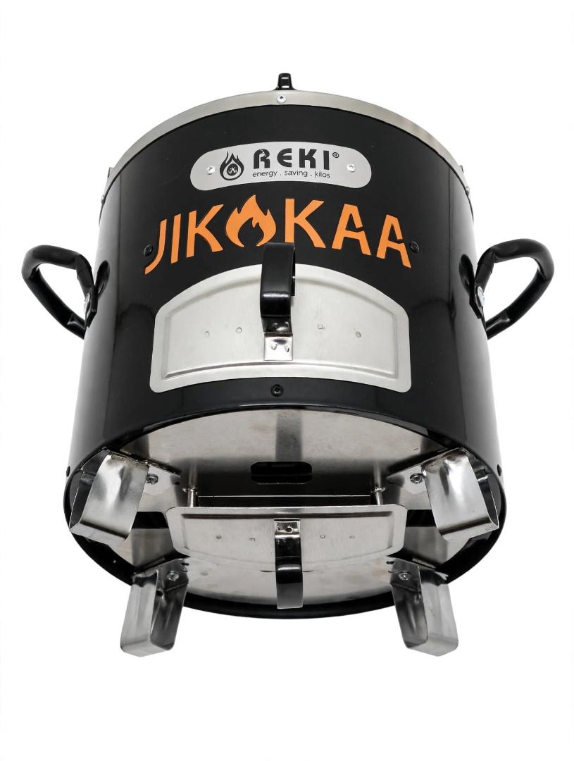 REKI JIKOKaa Black Stainless Steel and Ceramic Charcoal Energy Saving Jiko Stove Large Size for Home Indoor Outdoor Cooking Family Meals and BBQ