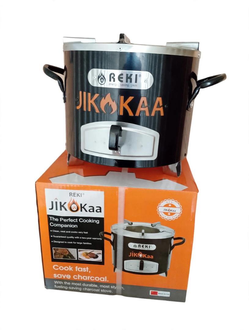 REKI JIKOKaa Black Stainless Steel and Ceramic Charcoal Energy Saving Jiko Stove Large Size for Home Indoor Outdoor Cooking Family Meals and BBQ