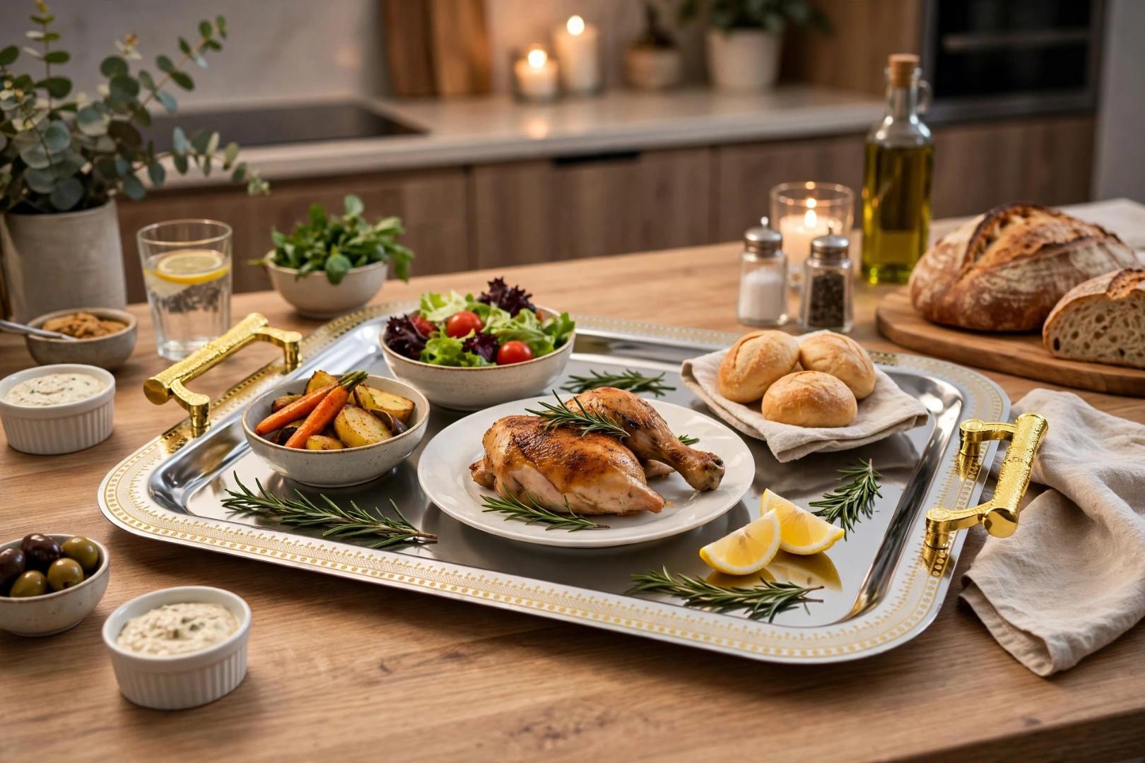 Gold Handle Silver Stainless Steel 35-42cm Rectangular 3Pcs Serving Tray Set For Tea Coffee Snacks Food Fruits And Table Presentation