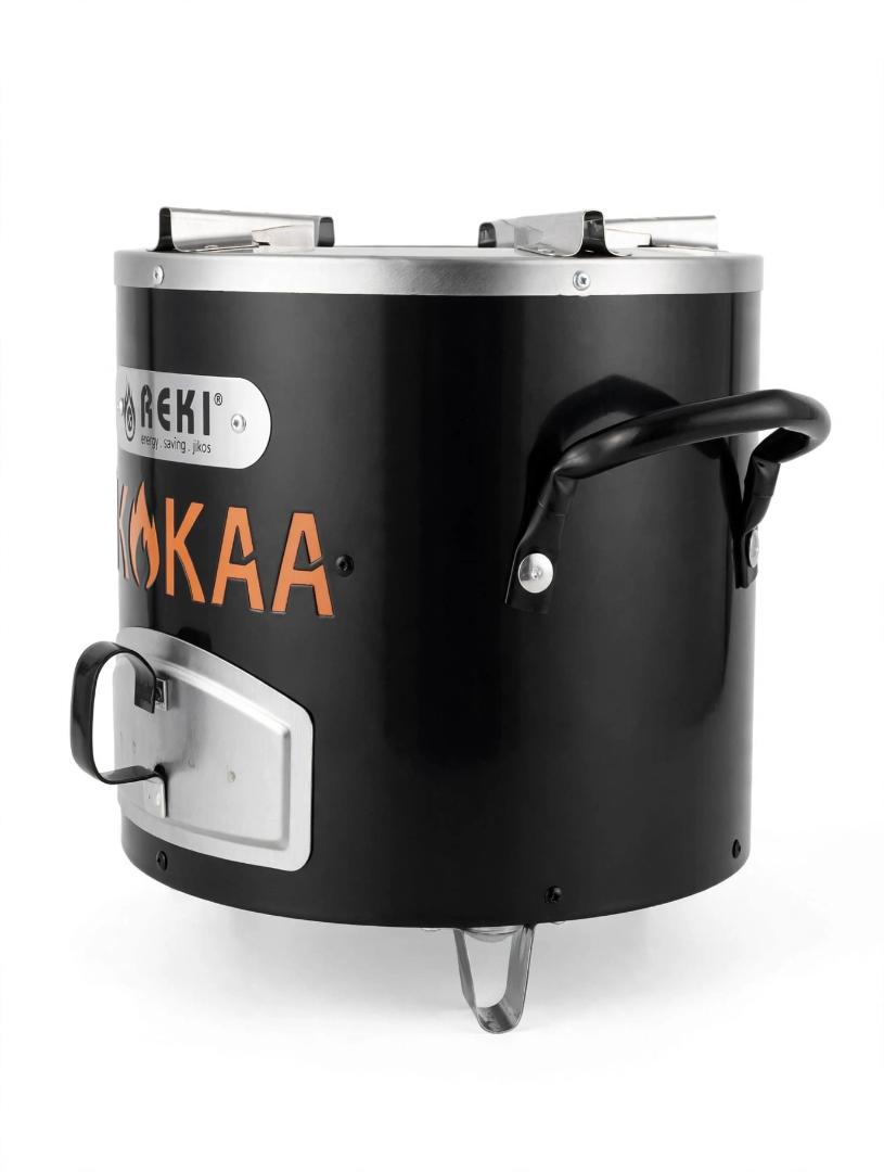 REKI JIKOKaa Black Stainless Steel and Ceramic Charcoal Energy Saving Jiko Stove Large Size for Home Indoor Outdoor Cooking Family Meals and BBQ