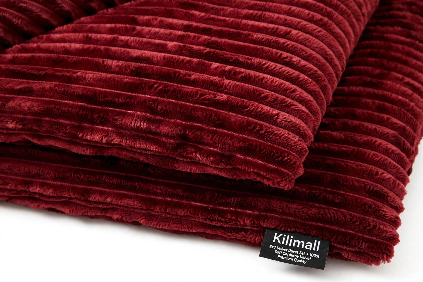 TC BRAND Premium Wide Ribbed Corduroy Velvet Fluffy Duvet Set in Deep Wine Red Maroon Color Size 6x7 4PCS Includes 1 Duvet 1 Bedsheet and 2 Pillowcases for Home Bedroom Hotel and Cold Season Warm Bedd
