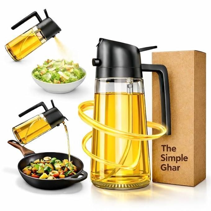 2 in 1 Glass Dispenser Spray & Pour Bottle Dispenser Oil Sprayer Bottle for Cooking with Nozzle for Air Fryer, BBQ, Roasting, Frying, Kitchen & Salad Leak-Proof, Reusable