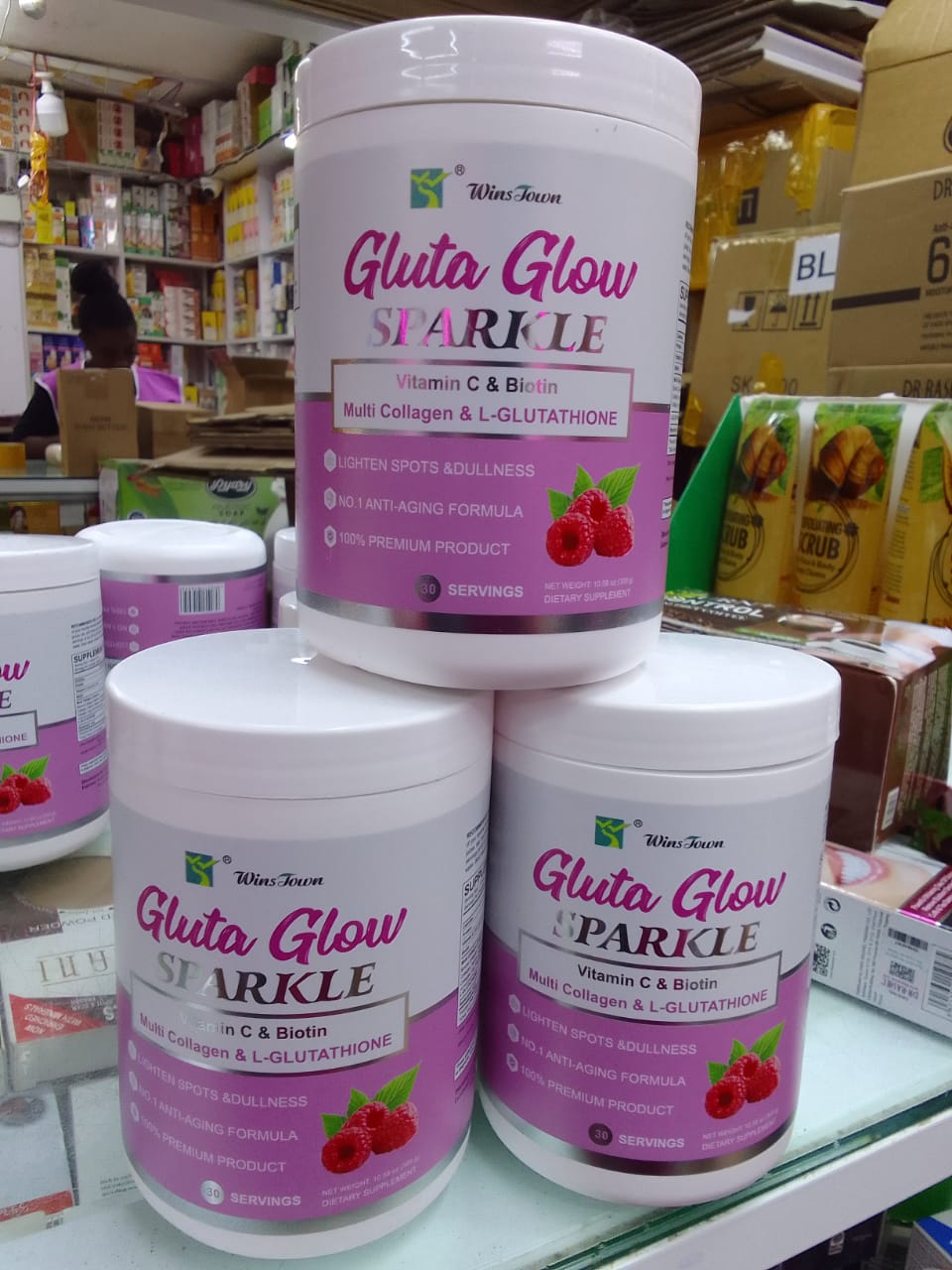 Gluta glow sparkle vitamin C and biotin multi collagen and L-Glutathione ant aging lightening spots and dullness 30 servings gluta glow sparkle
