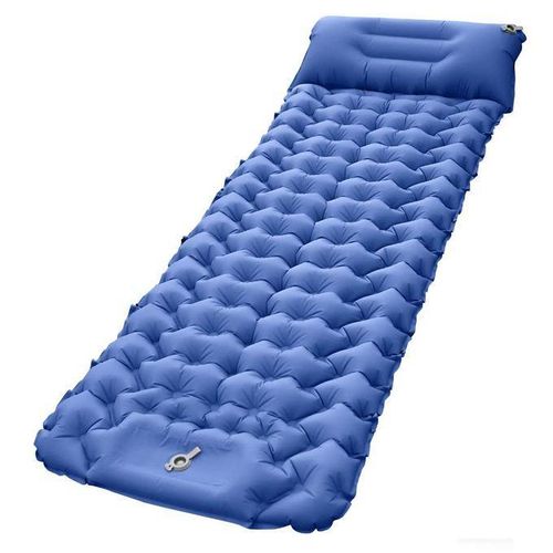 Portable Outdoor Sleeping Pad Camping Inflatable Pad With Pillow navy blue
