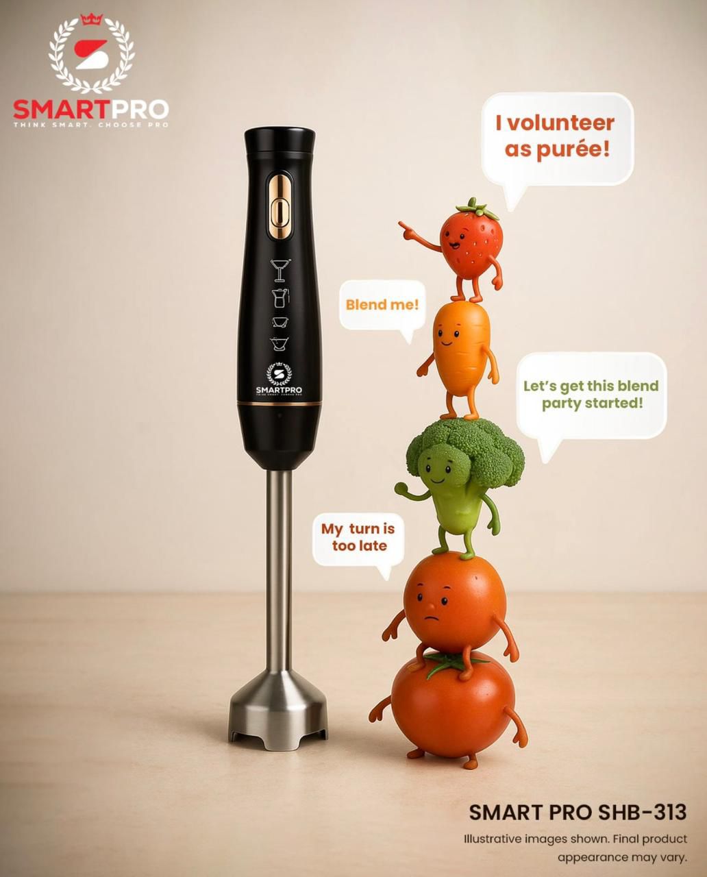 Smart Pro Hand Blender – Powerful Multi-Function Kitchen Mixer for Smoothies, Soups & Baby Food, Stainless steel sharp blades for smooth, lump-free results,Lightweight handheld design for easy control