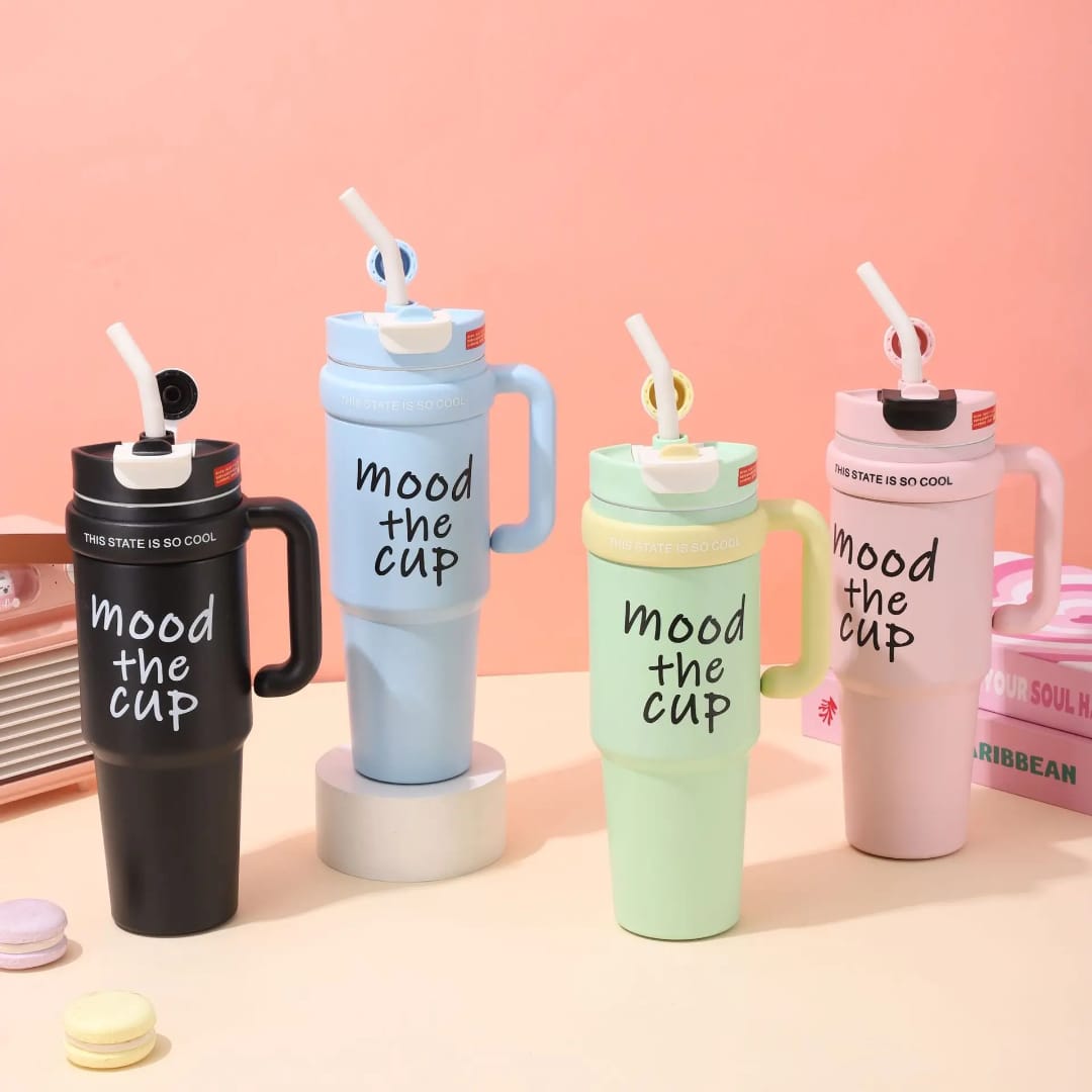 Mood The Cup -  Mug Tumbler With Handle And Straw Lid, Insulated Reusable Stainless Steel Travel Mug Sports Water Bottle