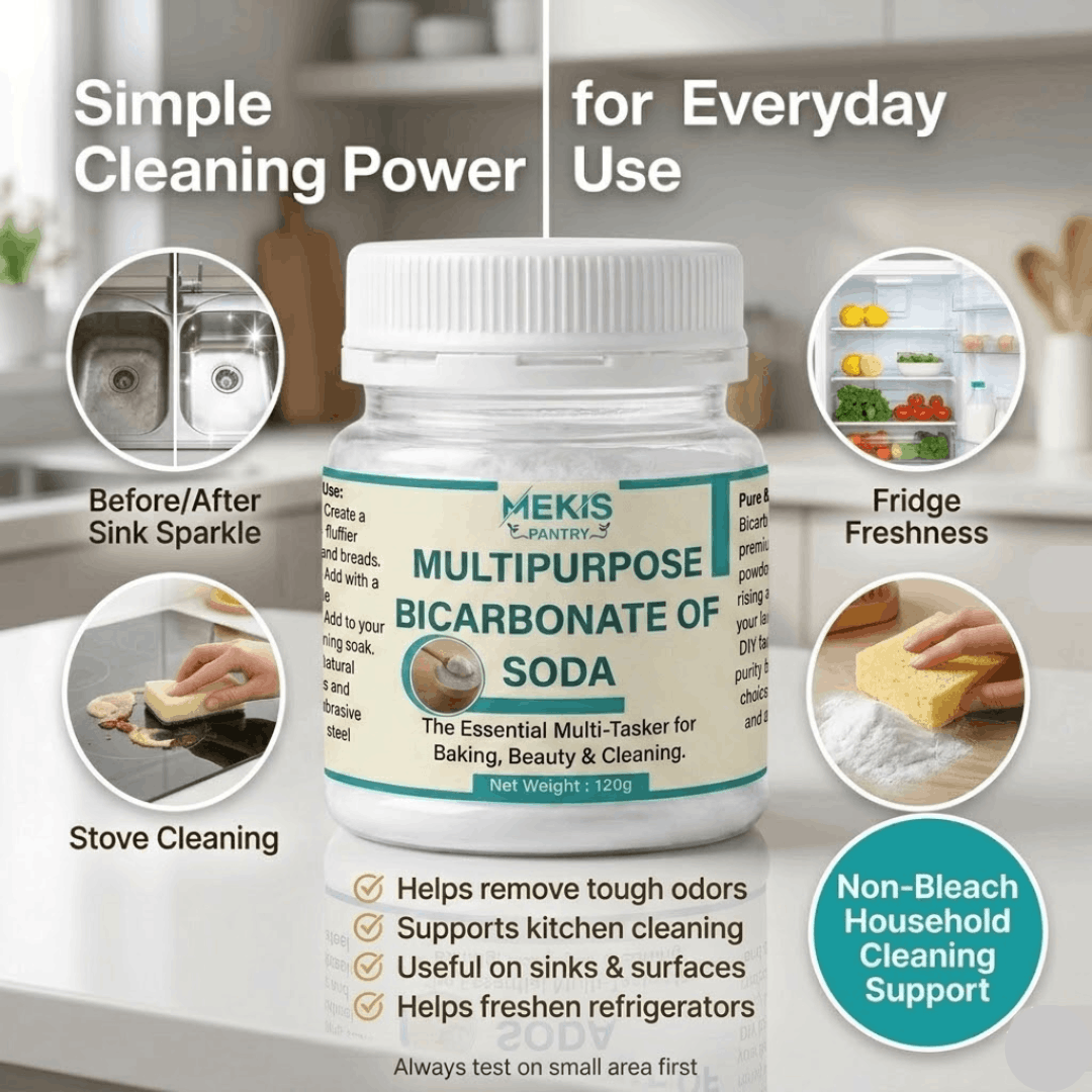 Mekis Sodium Bicarbonate (Baking Soda)—A trusted household essential for baking, cleaning, deodorizing, and more.