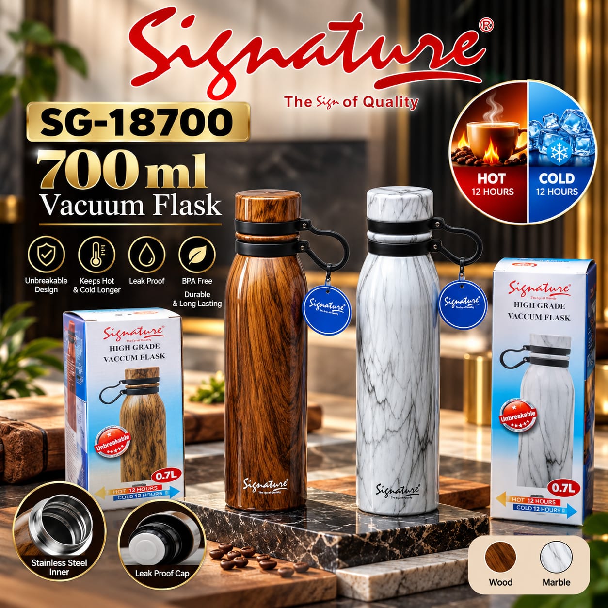 🪴🌱Signature 700ML Stainless Steel Vacuum Flask – Hot & Cold Beverage Bottle🎈🎈Built with double-wall vacuum insulation, it maintains your drinks hot or cold for several hours, making it ideal for t