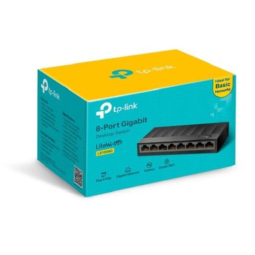 TPLink 8-Port Gigabit Desktop Network Switch, Plug and Play, Desktop or Wall-Mount, Plastic Case Ethernet Splitter, Fanless, Traffic Optimization, Unmanaged- TP-LINK TL-SG1008D
