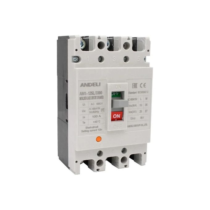 ANDELI AM1-125L/3300 100A Moulded Case Circuit Breaker MCCB 3poles Three Phase Up to 400/415V AC Rated Frequency 50/60Hz