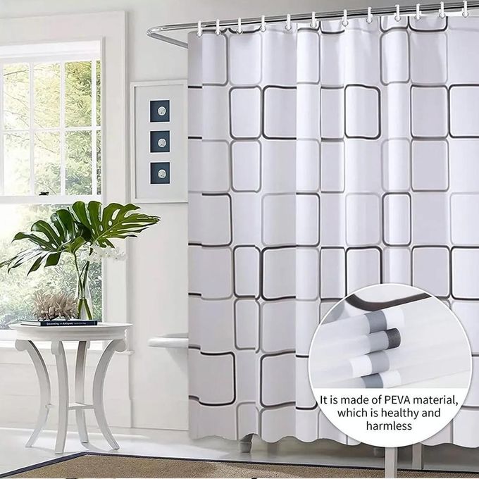 Shower Curtain Liner Waterproof – 180 x 180 PEVA Premium Shower Curtain with 12 Plastic Grommets Hooks Polyester Waterproof Printed