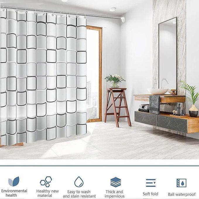 Shower Curtain Liner Waterproof – 180 x 180 PEVA Premium Shower Curtain with 12 Plastic Grommets Hooks Polyester Waterproof Printed