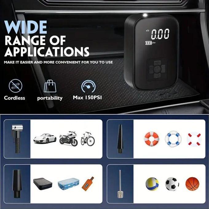 Portable Wireless Car Air Pressure Compressor Air Pump Electric Tire Inflator for Motorcycle Bicycle AUTO Tyre Boat Balls Inflatable with Digital Display Rechargeable Car Mounted Inflation Self-propel