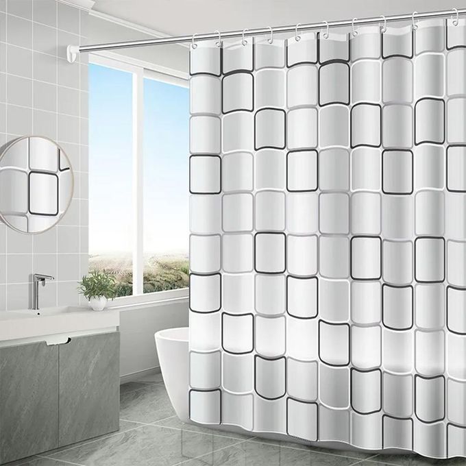 Shower Curtain Liner Waterproof – 180 x 180 PEVA Premium Shower Curtain with 12 Plastic Grommets Hooks Polyester Waterproof Printed
