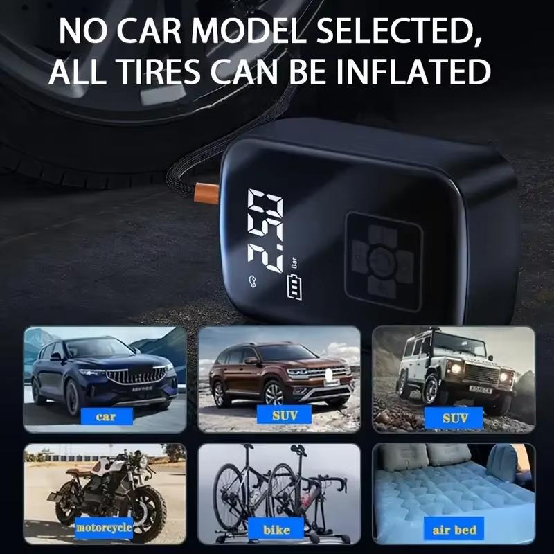 Portable Wireless Car Air Pressure Compressor Air Pump Electric Tire Inflator for Motorcycle Bicycle AUTO Tyre Boat Balls Inflatable with Digital Display Rechargeable Car Mounted Inflation Self-propel