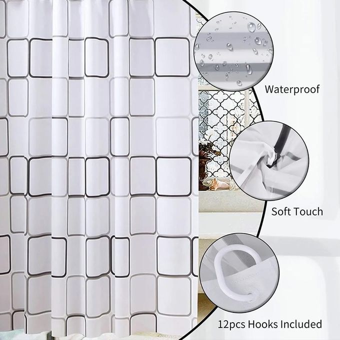 Shower Curtain Liner Waterproof – 180 x 180 PEVA Premium Shower Curtain with 12 Plastic Grommets Hooks Polyester Waterproof Printed