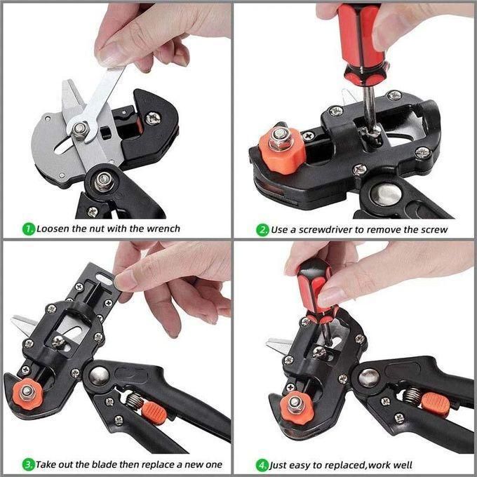 2 in 1 Garden Tree Grafting Tool Kit with 3 Replacement Blades, Gardening Pruning Tool Set,for Plant Branch Vine Fruit Tree Cutting, Snip Grafting Plant Cutting Tool & Trimming Prune Shears V-Graft Om