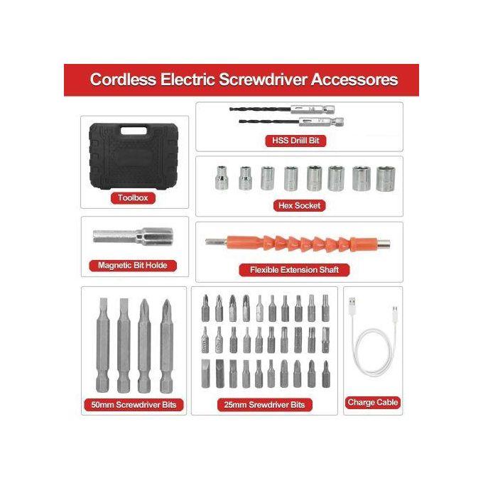 Rechargeable Electric Screwdriver Portable Set, With 47pcs-in-1  Cordless Drill Accessories Power Tool Kit for Home DIY & Furniture Assembly with Interchangeable Bits