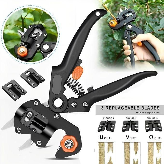 2 in 1 Garden Tree Grafting Tool Kit with 3 Replacement Blades, Gardening Pruning Tool Set,for Plant Branch Vine Fruit Tree Cutting, Snip Grafting Plant Cutting Tool & Trimming Prune Shears V-Graft Om