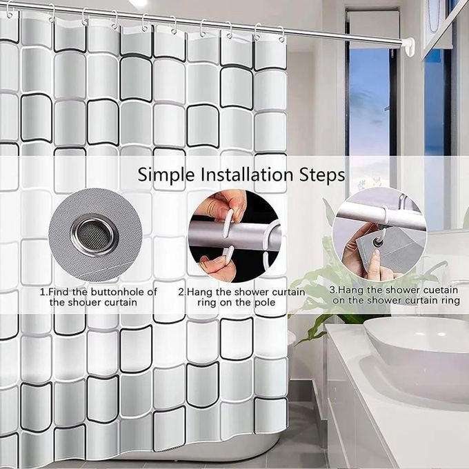 Shower Curtain Liner Waterproof – 180 x 180 PEVA Premium Shower Curtain with 12 Plastic Grommets Hooks Polyester Waterproof Printed