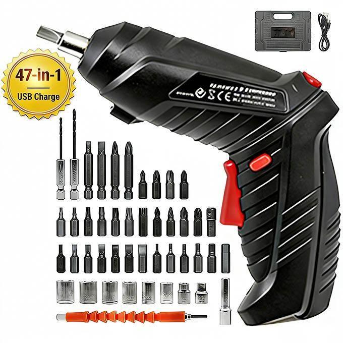 Rechargeable Electric Screwdriver Portable Set, With 47pcs-in-1  Cordless Drill Accessories Power Tool Kit for Home DIY & Furniture Assembly with Interchangeable Bits