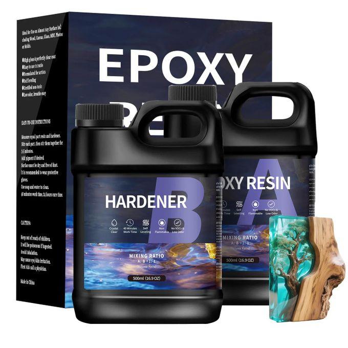 Crystal Clear Epoxy Resin Starter Kit for River Table Tops, Art Casting Jewelry Projects, Silicone DIY Craft Molds and Pigment for Art Craft Quick Curing Time (Ratio 1:1, 0.25kg:0.25kg) 0.5KG Net