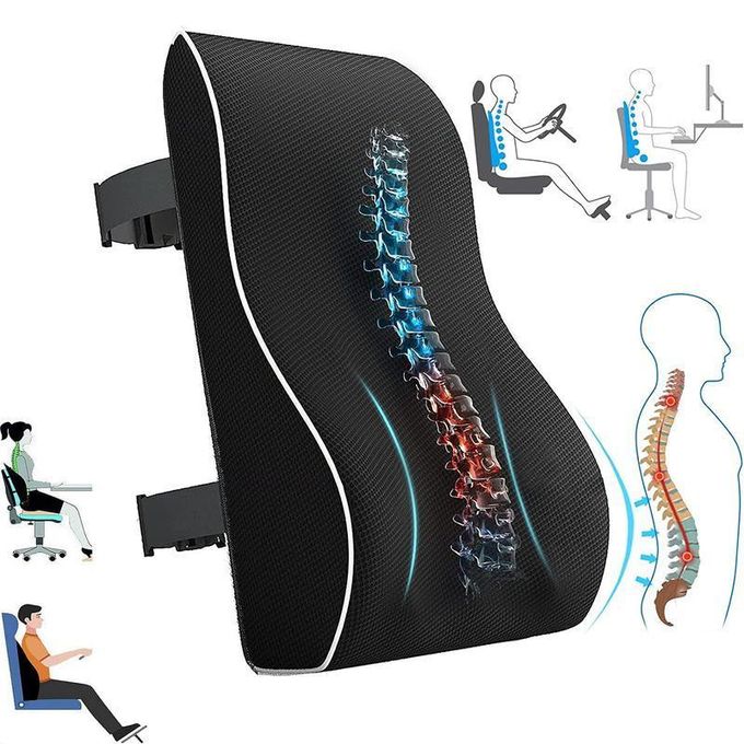 Lumbar Support Pillow for Office Chair and Car - Back Pain Relief Cushion with Memory Foam, Breathable 3D Mesh Cover, Double Adjustable Straps - Ergonomic Back Support for Gaming Chair, Desk