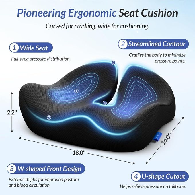 Seat Cushion, Memory Foam Cushion for Office Chair - Ergonomic Chair Cushions for Tailbone Pain Relief, Sciatica & Back Support, Office Chair Cushion & Car Seat Cushion