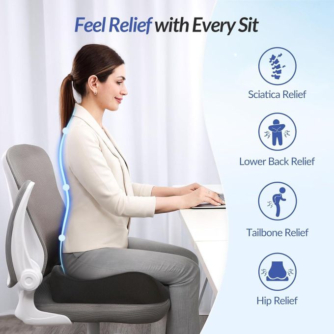 Seat Cushion, Memory Foam Cushion for Office Chair - Ergonomic Chair Cushions for Tailbone Pain Relief, Sciatica & Back Support, Office Chair Cushion & Car Seat Cushion