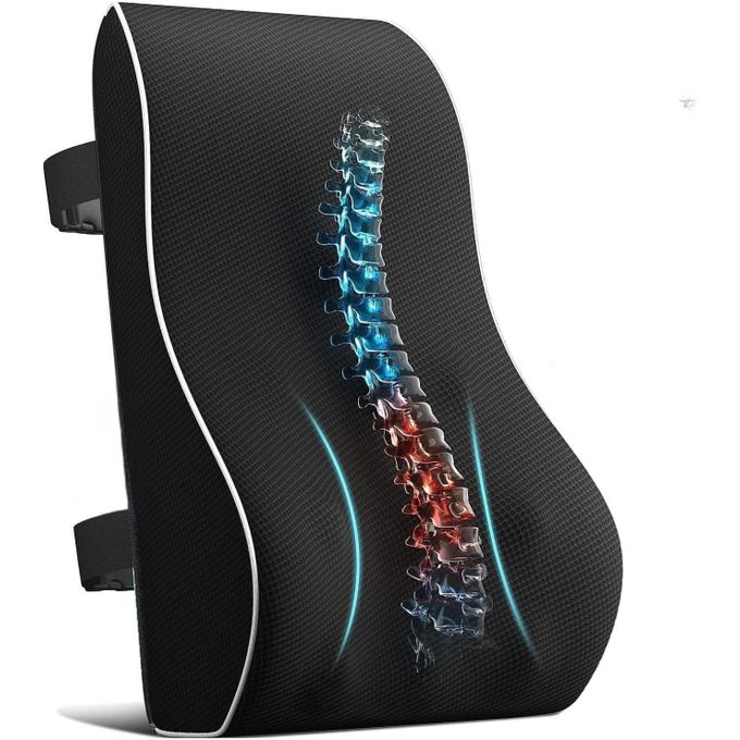 Lumbar Support Pillow for Office Chair and Car - Back Pain Relief Cushion with Memory Foam, Breathable 3D Mesh Cover, Double Adjustable Straps - Ergonomic Back Support for Gaming Chair, Desk