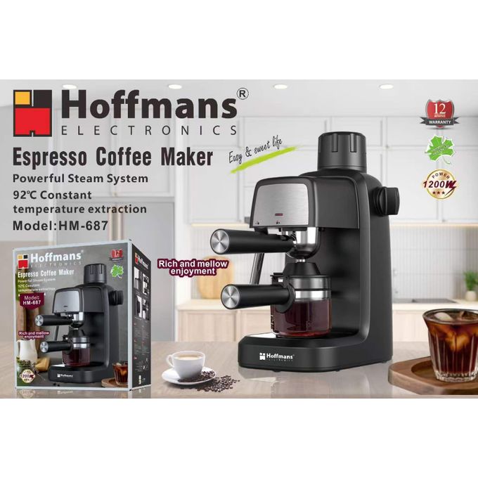 Hoffmans 3.5 Bar Espresso Machine, Compact Expresso Coffee Machines for Home, 4-Cup Espresso Maker with Milk Frother for Cappuccino & Latte, Fast Heating System, Easy-to-Use, 1200W, Black