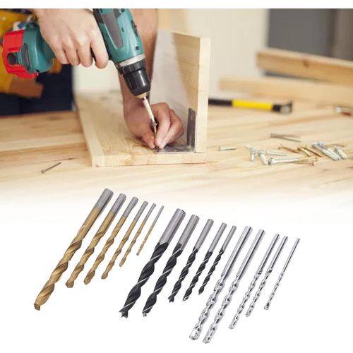 16Pcs Drill Bits Set, With HSS and HCS Bits, Heat Resistance, 135 Degree Spilt Point, For Hardened Metal, Concrete, Stone and Wood