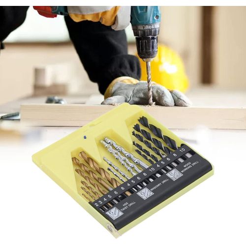 16Pcs Drill Bits Set, With HSS and HCS Bits, Heat Resistance, 135 Degree Spilt Point, For Hardened Metal, Concrete, Stone and Wood