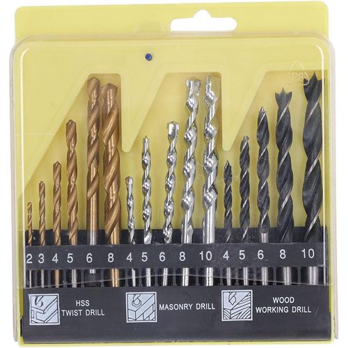 16Pcs Drill Bits Set, With HSS and HCS Bits, Heat Resistance, 135 Degree Spilt Point, For Hardened Metal, Concrete, Stone and Wood