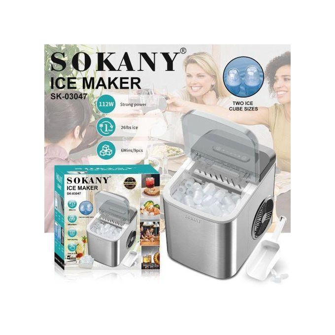Sokany Quality Countertop Ice Maker,Portable Ice Cube Machine with Self-Cleaning,26lbs/24Hrs,9 Bullet Ice Cubes in 6 Mins, Ice Basket and Scoop,Ideal for Home,Kitchen,Bar,Camping (silver)