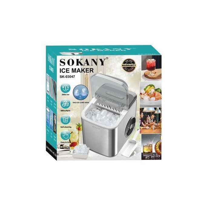 Sokany Quality Countertop Ice Maker,Portable Ice Cube Machine with Self-Cleaning,26lbs/24Hrs,9 Bullet Ice Cubes in 6 Mins, Ice Basket and Scoop,Ideal for Home,Kitchen,Bar,Camping (silver)